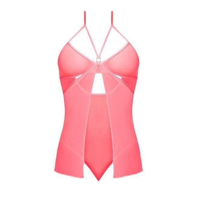 Magic Silk Forever Mesh BabyDoll Crotchless Teddy Coral - Romantic Blessings