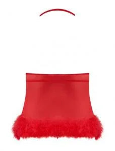 Magic Silk Marabou Cupless & Crotchless Babydoll Set Red