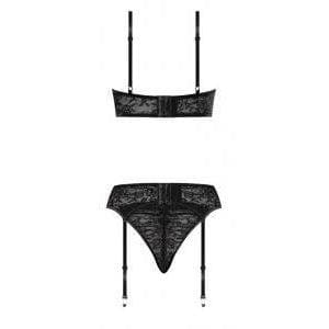 Magic Silk Ooh La Lace Demi Bra, Garter & Tanga Set Black - Romantic Blessings