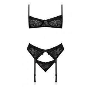 Magic Silk Ooh La Lace Demi Bra, Garter & Tanga Set Black - Romantic Blessings