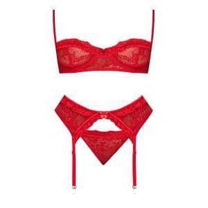 Magic Silk Ooh La Lace Demi Bra, Garter & Tanga Set Red - Romantic Blessings