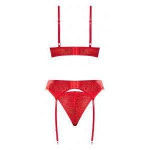 Magic Silk Ooh La Lace Demi Bra, Garter & Tanga Set Red - Romantic Blessings
