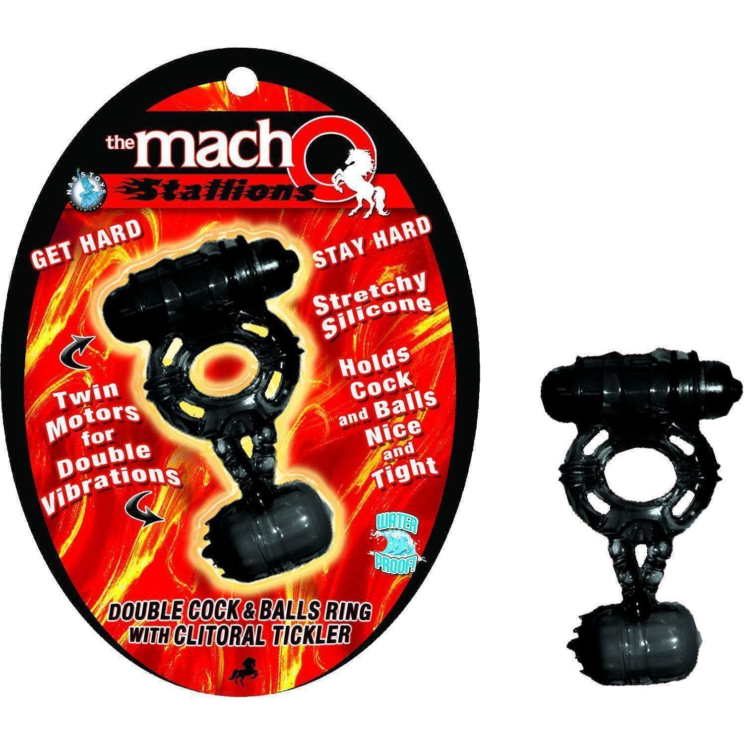 Macho Stallions Dual Bullet Vibrator Penis & Ball Ring with Clitoral Tickler - Romantic Blessings