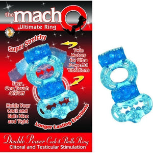 Macho Ultimate Double Bullet Vibrator Power Penis & Ball Ring Blue - Romantic Blessings