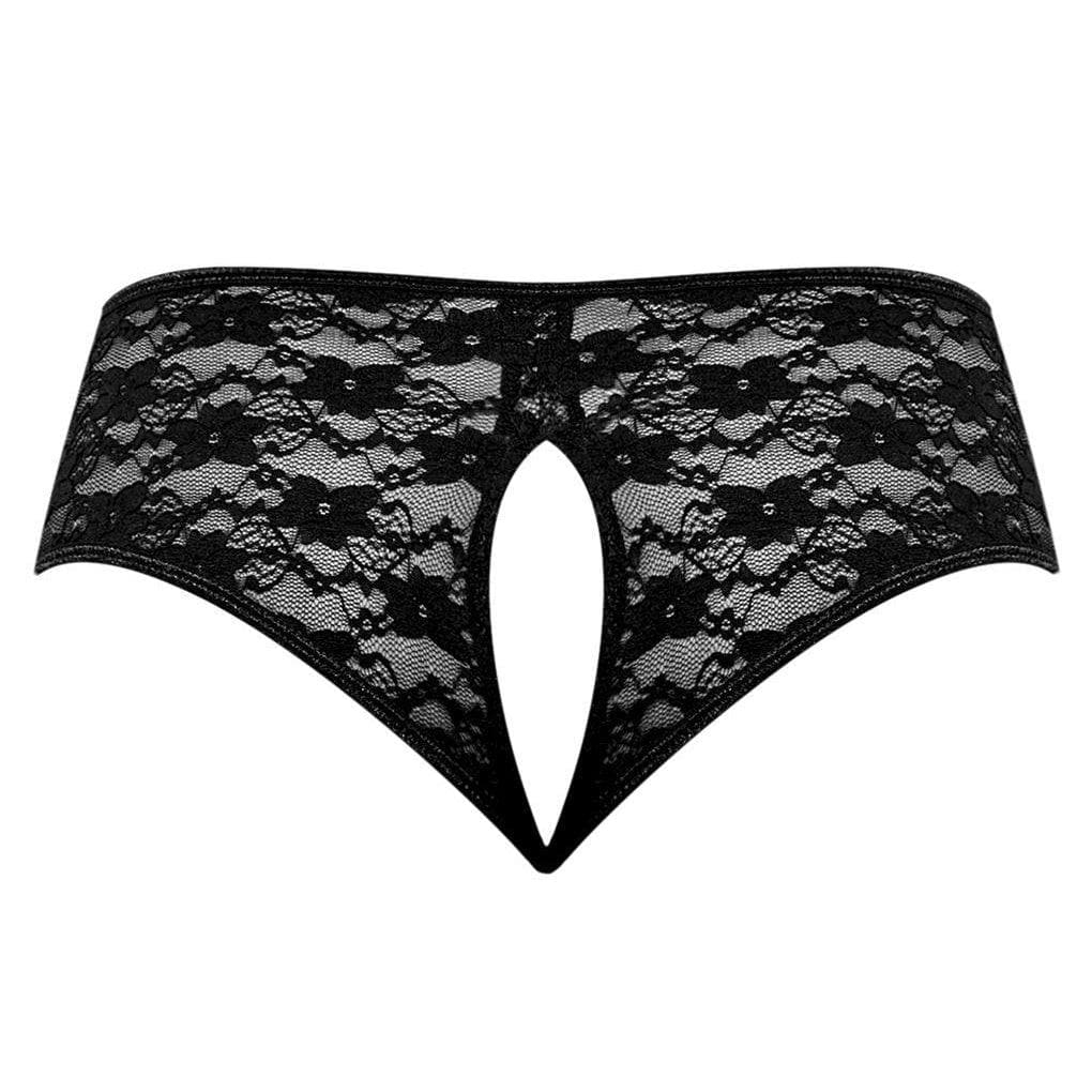 Magic Silk Love & Bondage Lace Split Back Crotchless Lace Short & 2-Piece Set Black - Romantic Blessings