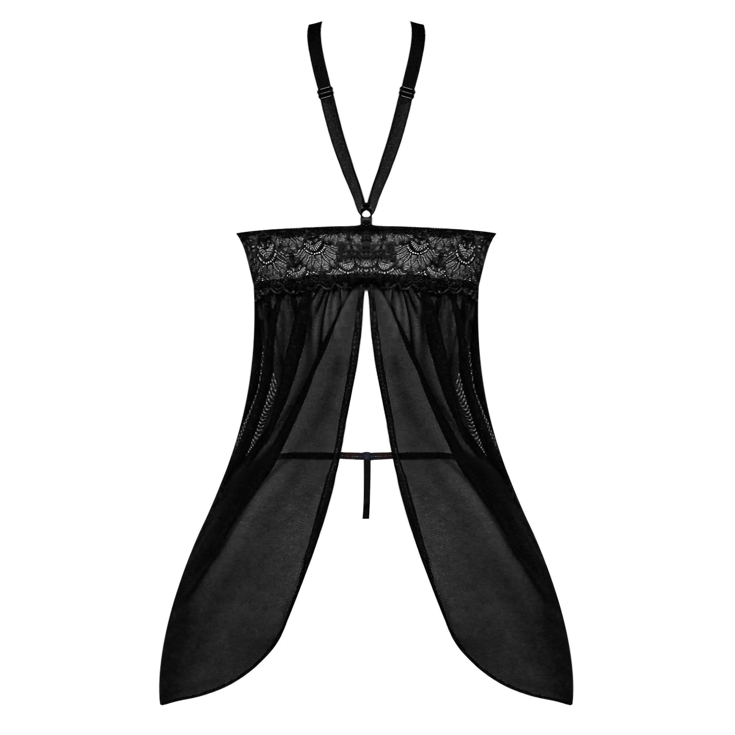 Magic Silk Sexy Time Baby Doll with Fly Away Back & G-String Black - Romantic Blessings