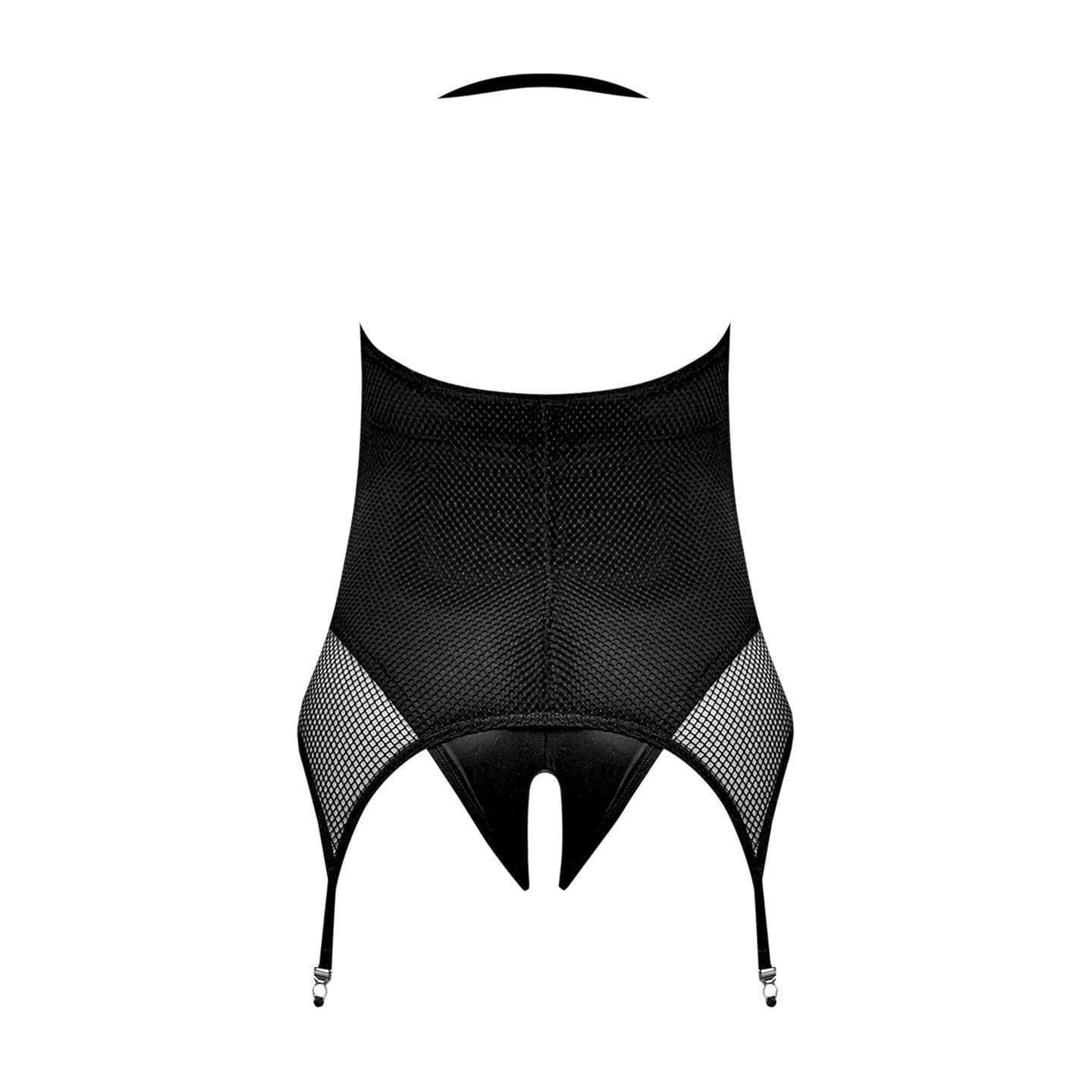 Magic Silk Sexy Time Fiona Merry Widow Teddy Garter and Split Crotch Black - Romantic Blessings