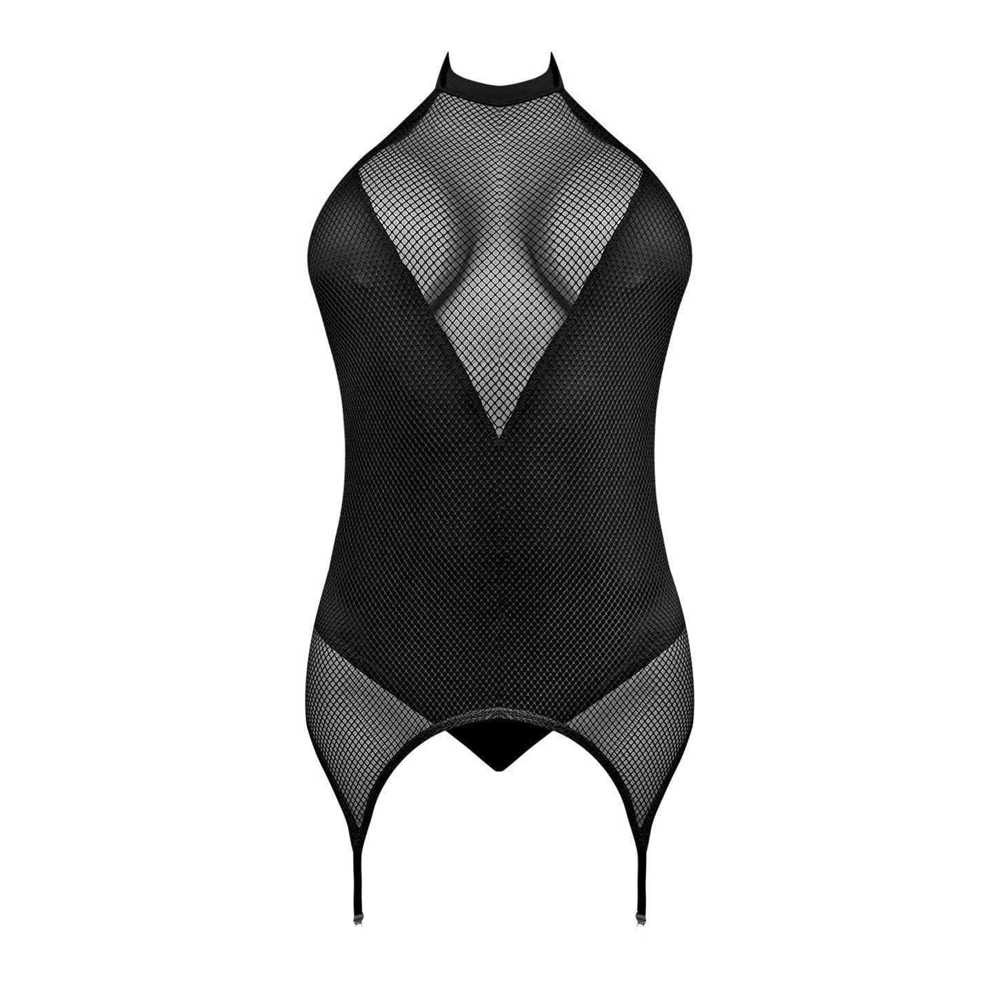 Magic Silk Sexy Time Fiona Merry Widow Teddy Garter and Split Crotch Black - Romantic Blessings