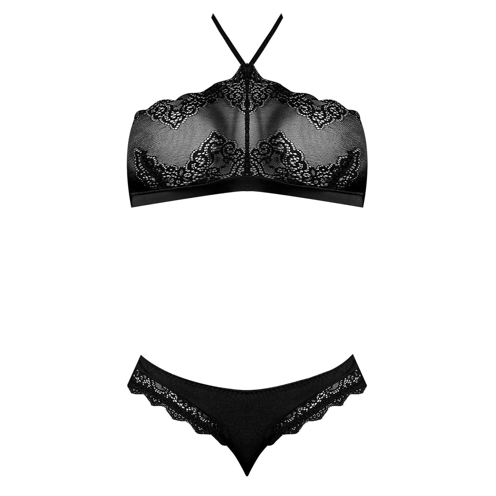 Magic Silk Sexy Time Halter Bandeau & Panty Set Black - Romantic Blessings