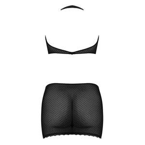 Magic Silk Sexy Time Polka Dot Mesh Halter & Skirt Set Black - Romantic Blessings