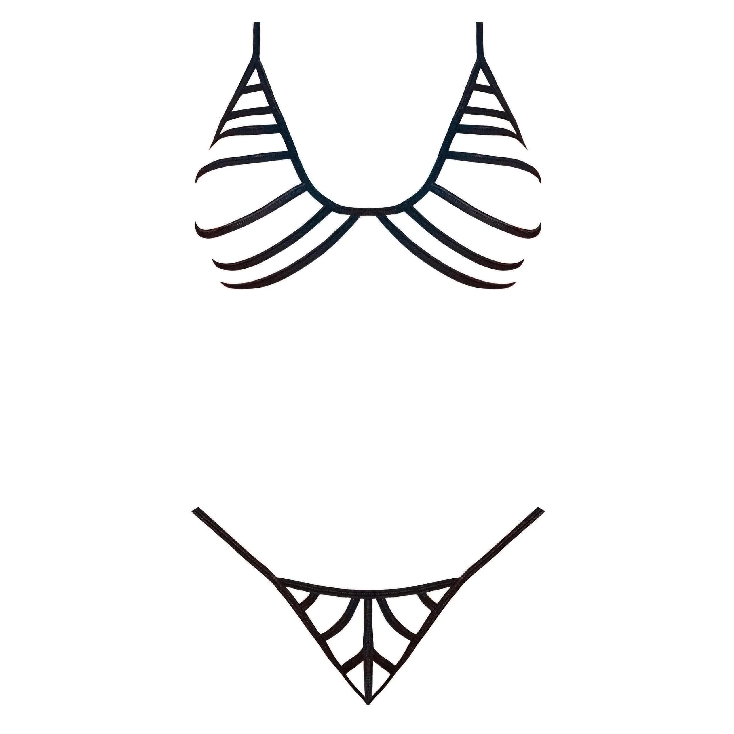 Magic Silk Sexy Time Strappy Bra & G-String Black - Romantic Blessings