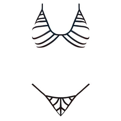 Magic Silk Sexy Time Strappy Bra & G-String Black - Romantic Blessings