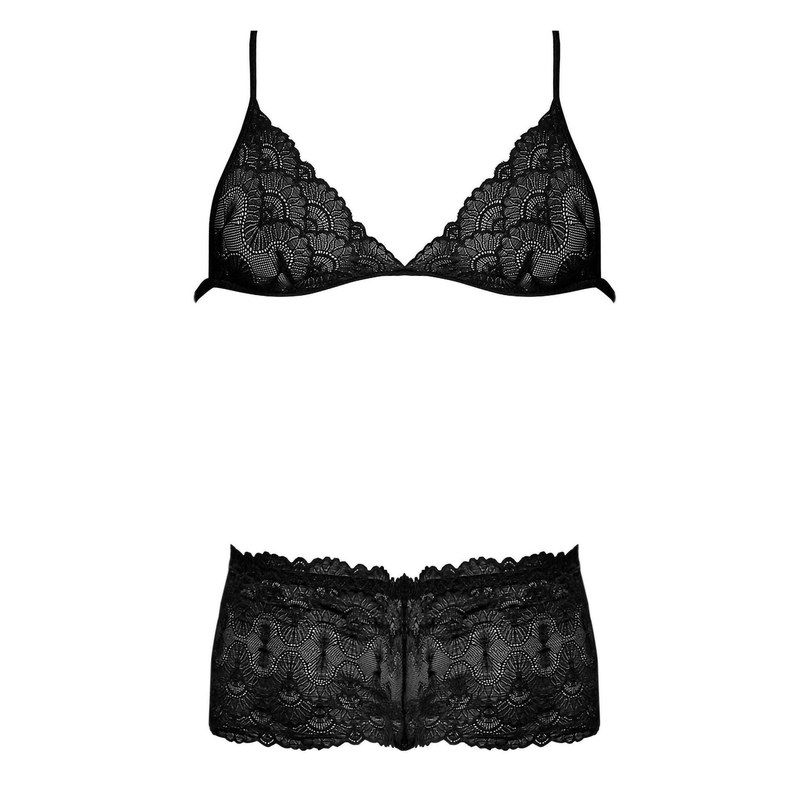 Magic Silk Sexy Time Triangle Bra & Cheeky Short Set Black - Romantic Blessings