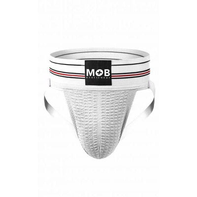 Male Basics Mob Classic Wide 3 Inch Waistband Jockstrap White - Romantic Blessings