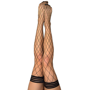 Kixies Michelle Large Fishnet Thigh Highs Black - Romantic Blessings