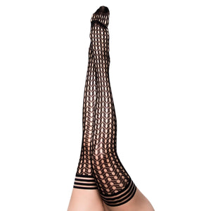 Kixies Mimi Black Fishnet Circles Thigh Highs Black - Romantic Blessings