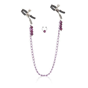 Nipple Play Clamps with Purple Chain and Matching Bead Navel Ring - Romantic Blessings