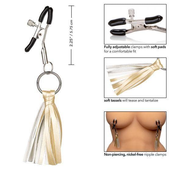 Nipple Play Playful Tassels Adjustable Nipple Clamp with Comfortable Pads - Romantic Blessings