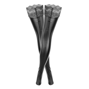 Noir Handmade Powerwetlook Stocking with Siliconed Lace - Romantic Blessings