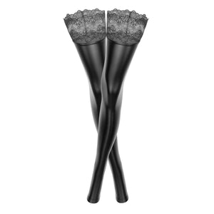 Noir Handmade Powerwetlook Stocking with Siliconed Lace - Romantic Blessings