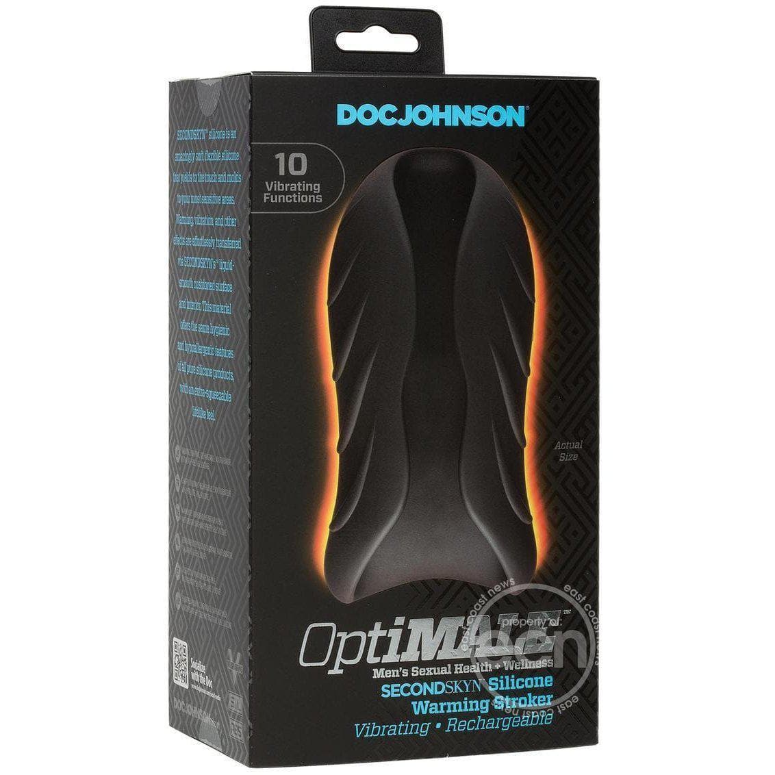 OptiMale Secondskyn Silicone Warming Stroker Vibrating USB Rechargeable Black 5.5 Inch - Romantic Blessings