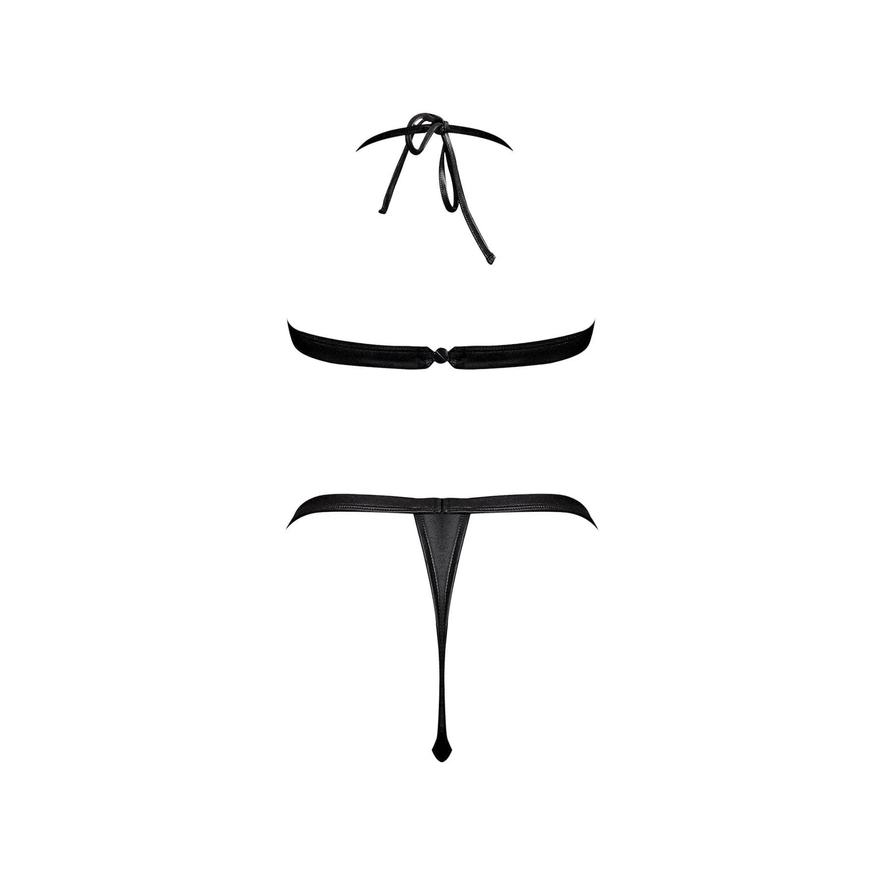 Magic Silk Lust Fetish Aphrodite Leather Look Cupless Bra & Crotchless Thong Black - Romantic Blessings