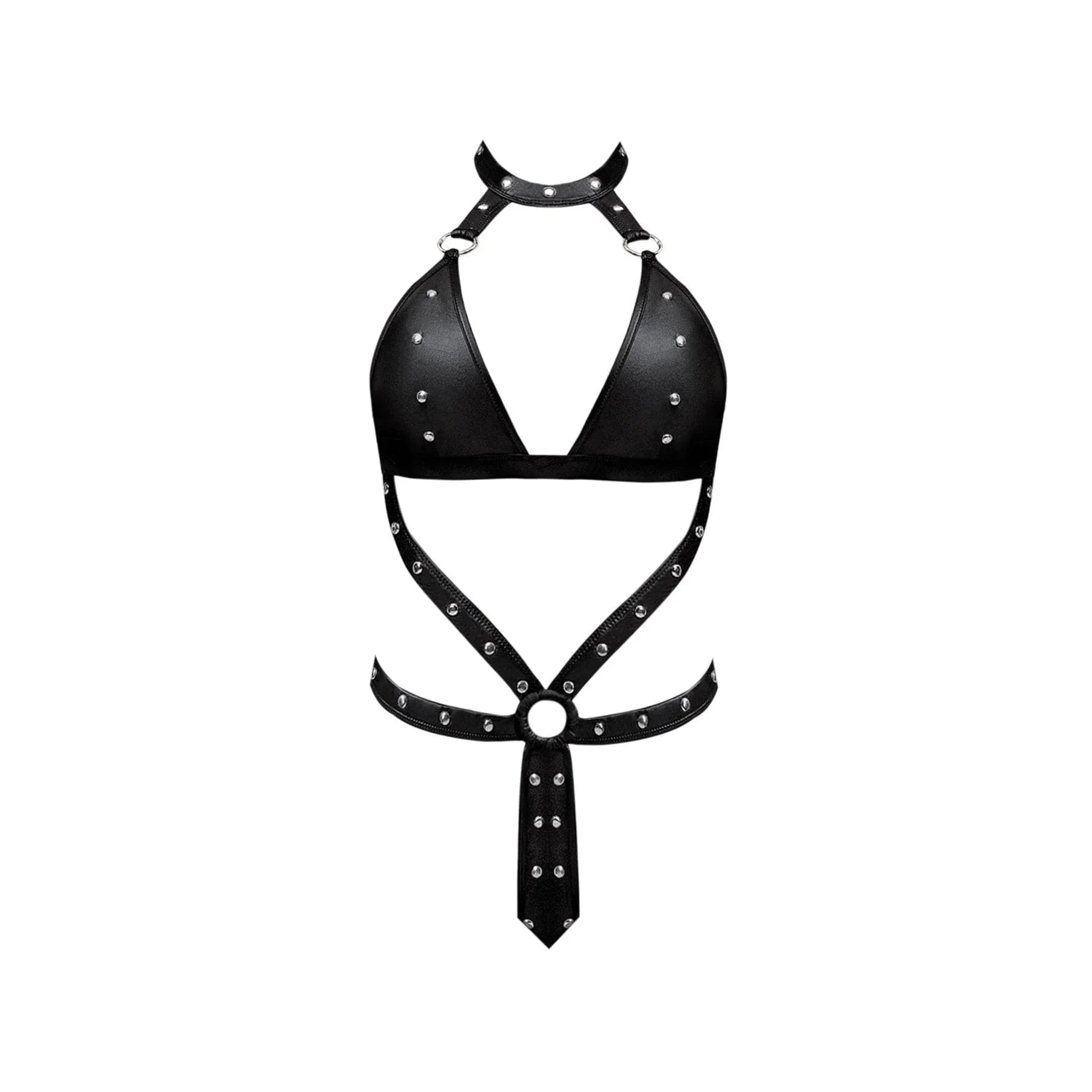 Magic Silk Lust Fetish Barbarella Leather Look Choker Teddy Black - Romantic Blessings