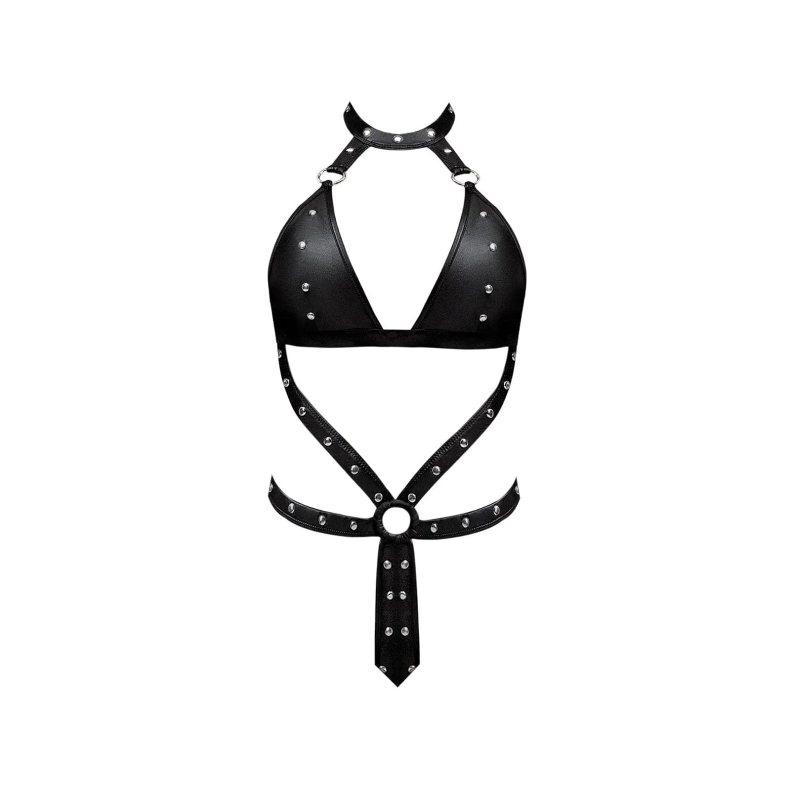 Magic Silk Lust Fetish Barbarella Leather Look Choker Teddy Black - Romantic Blessings