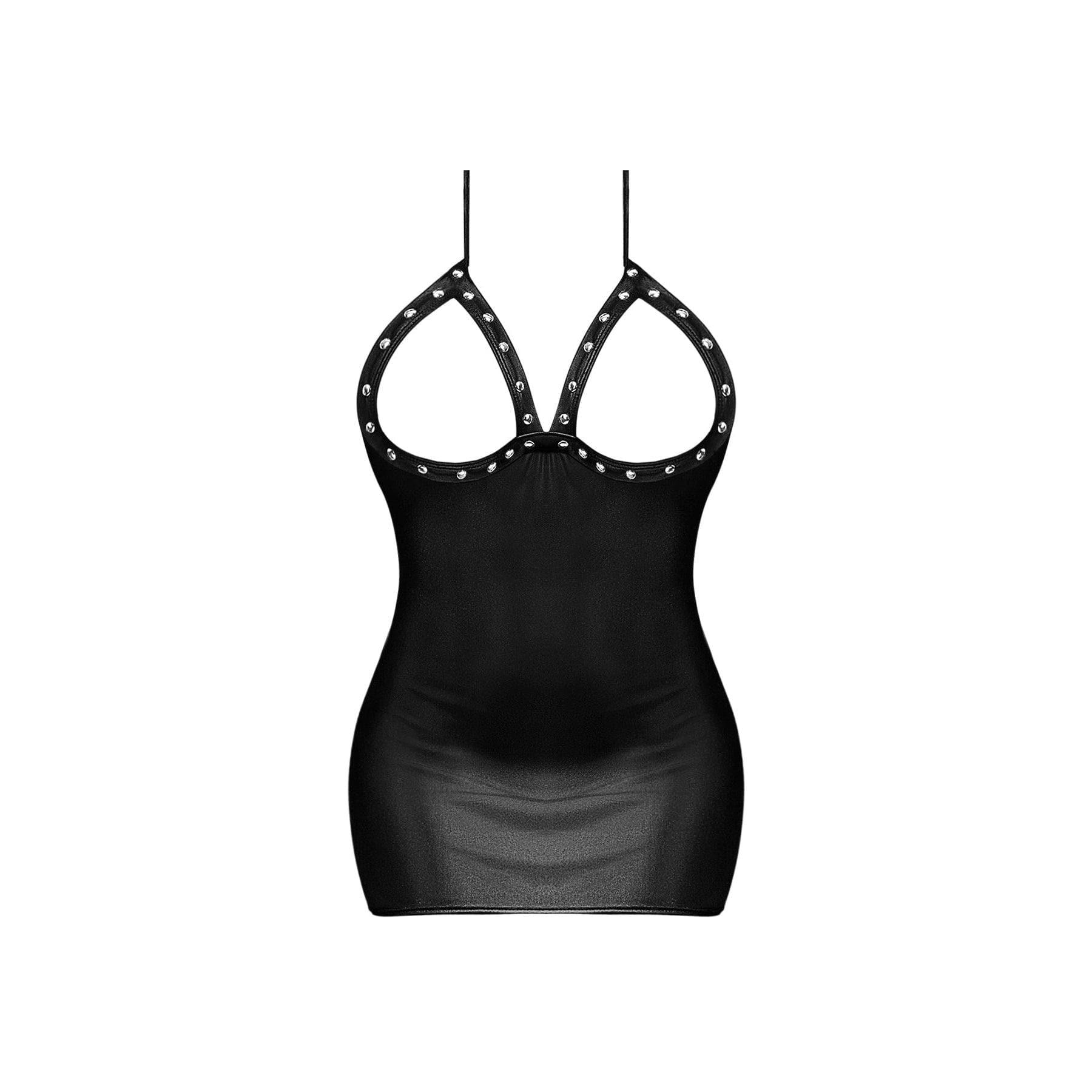 Magic Silk Lust Fetish Xena Leather Look Open Cup Mini Dress Black - Romantic Blessings