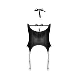 Magic Silk Lust Fetish Madame Leather Look Halter Bustier & G-String Black - Romantic Blessings