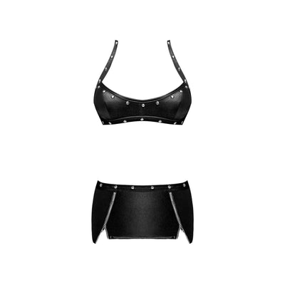 Magic Silk Fetish Raven Leather Look Halter Top & Mini Skirt Black - Romantic Blessings