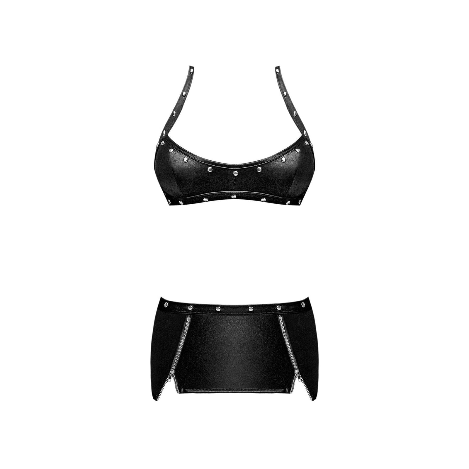 Magic Silk Fetish Raven Leather Look Halter Top & Mini Skirt Black - Romantic Blessings