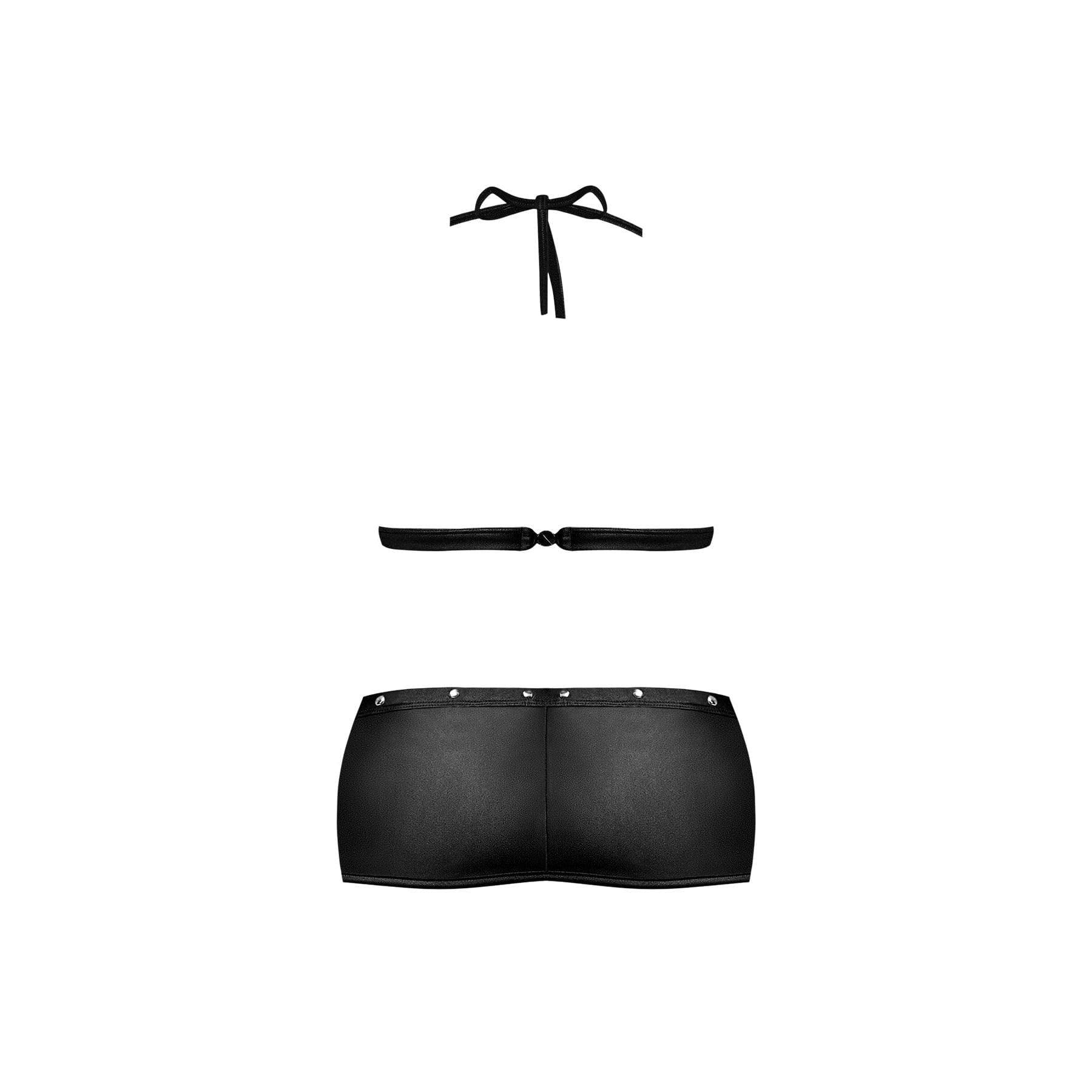 Magic Silk Fetish Raven Leather Look Halter Top & Mini Skirt Black - Romantic Blessings