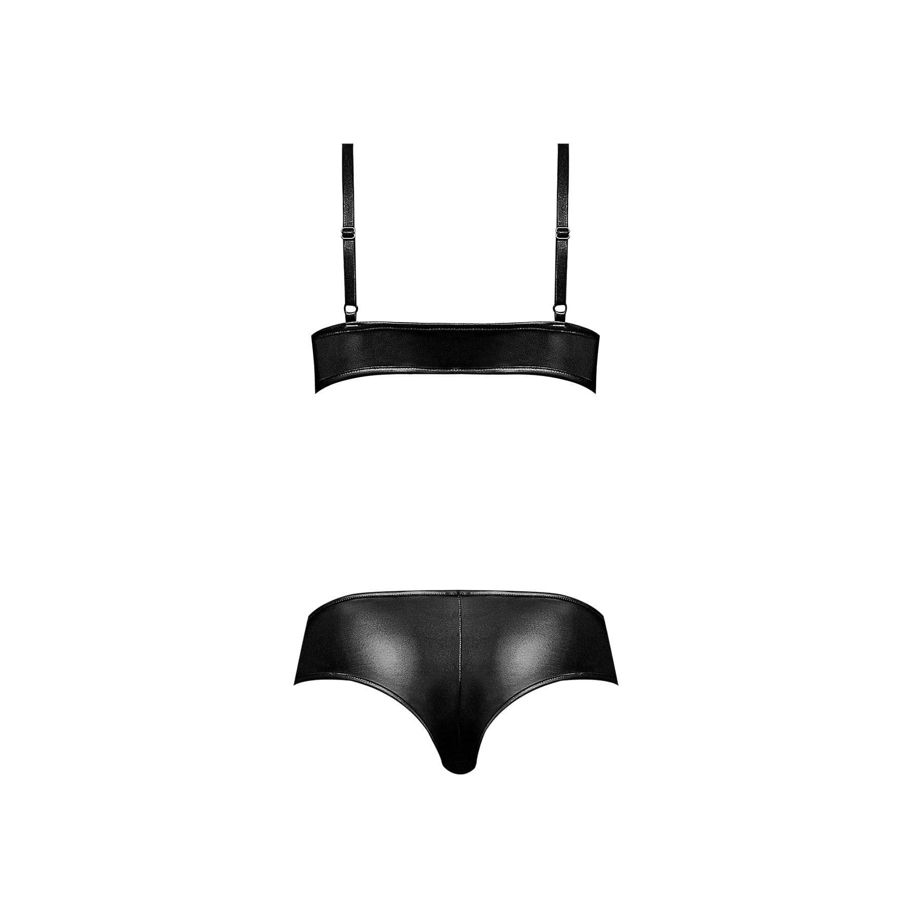 Magic Silk Lust Fetish Electra Leather Look Peephole Bra & Shorts Black - Romantic Blessings