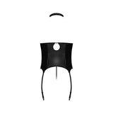 Magic Silk Lust Fetish Mistress Leather Look Open Cup Harness & G-String Black - Romantic Blessings