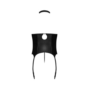 Magic Silk Lust Fetish Mistress Leather Look Open Cup Harness & G-String Black - Romantic Blessings