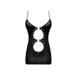 Magic Silk Fetish Selene Studded Leather Look Dress & G-String Black - Romantic Blessings