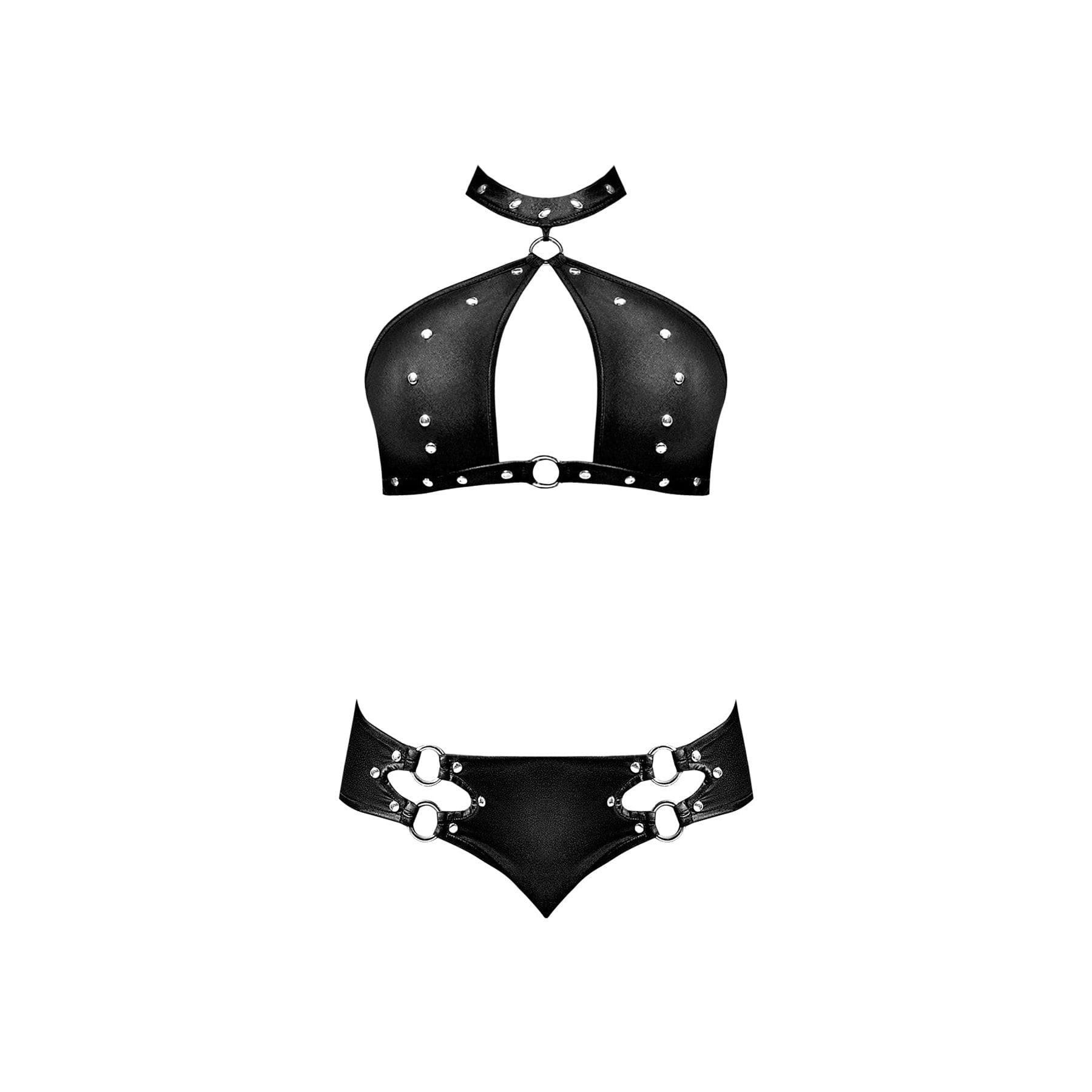 Magic Silk Lust Fetish Juno Leather Look Keyhole Top & Mini Short Black - Romantic Blessings