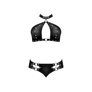 Magic Silk Lust Fetish Juno Leather Look Keyhole Top & Mini Short Black - Romantic Blessings
