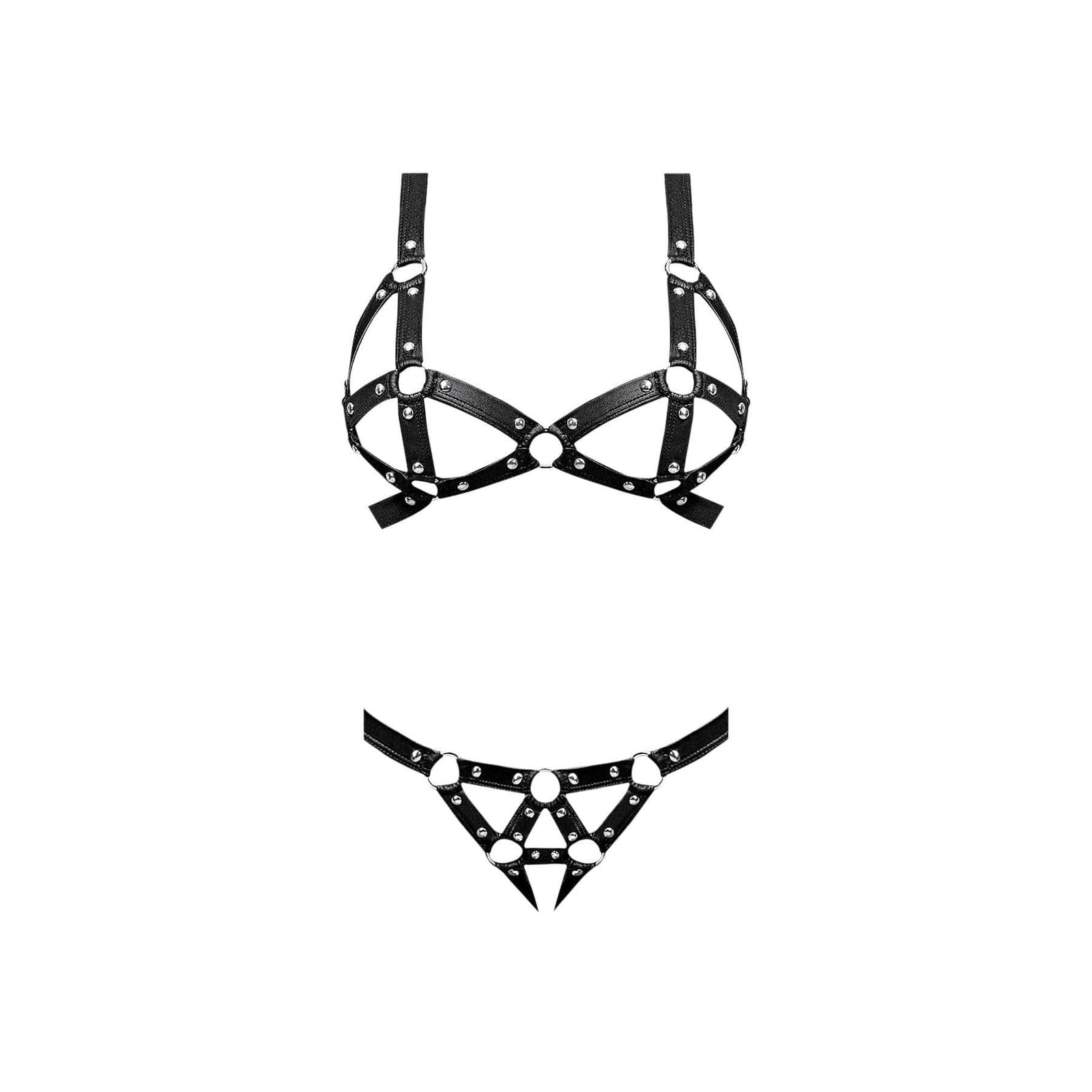 Magic Silk  Lust Fetish Concordia Strappy Cage Bra & G-String Black - Romantic Blessings