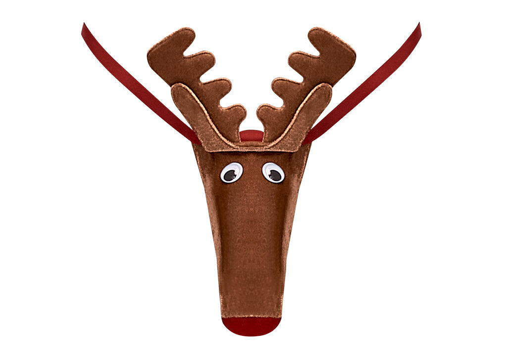 Male Power Novelty Rock Hard Rudy Reindeer G-String Brown One Size