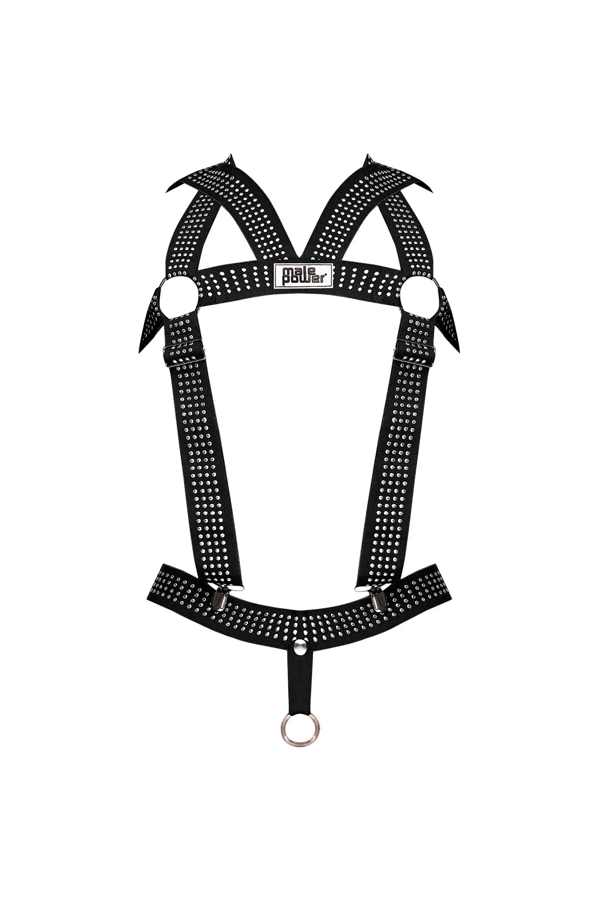 Male Power Elastic Harness with Open Penis Ring Black OS