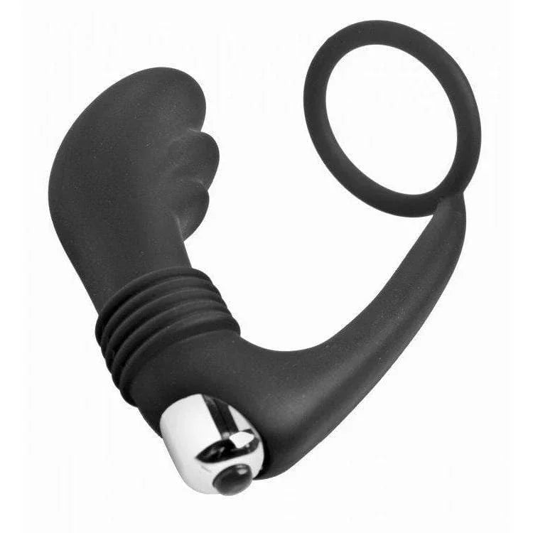 Prostatic Play Nova Vibrating Curved Prostate Massager & Penis Ring with Ribbed Stem - Romantic Blessings