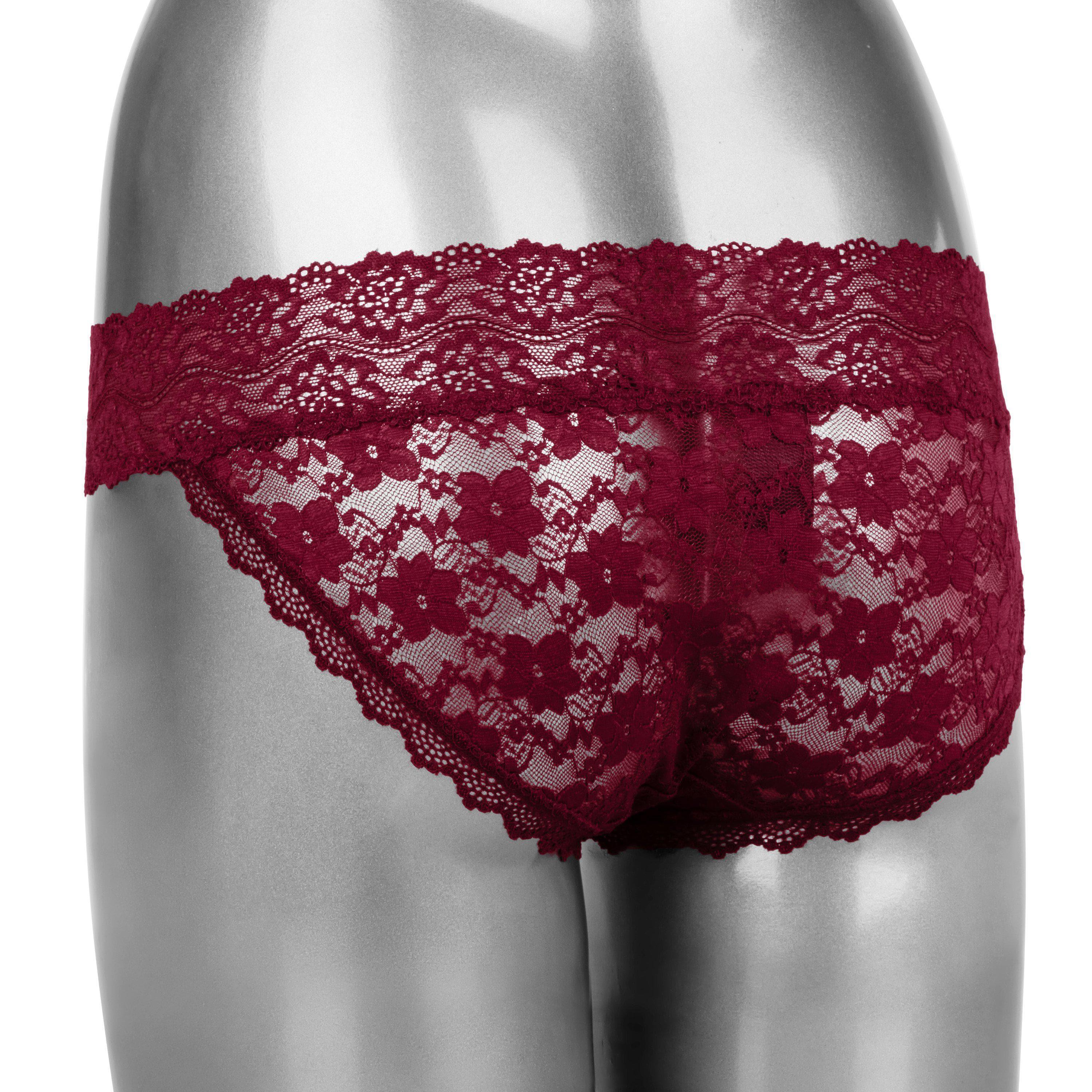 Remote Control Rechargeable Lace Stretch to Fit Vibrating Panty Set - Burgundy - Romantic Blessings