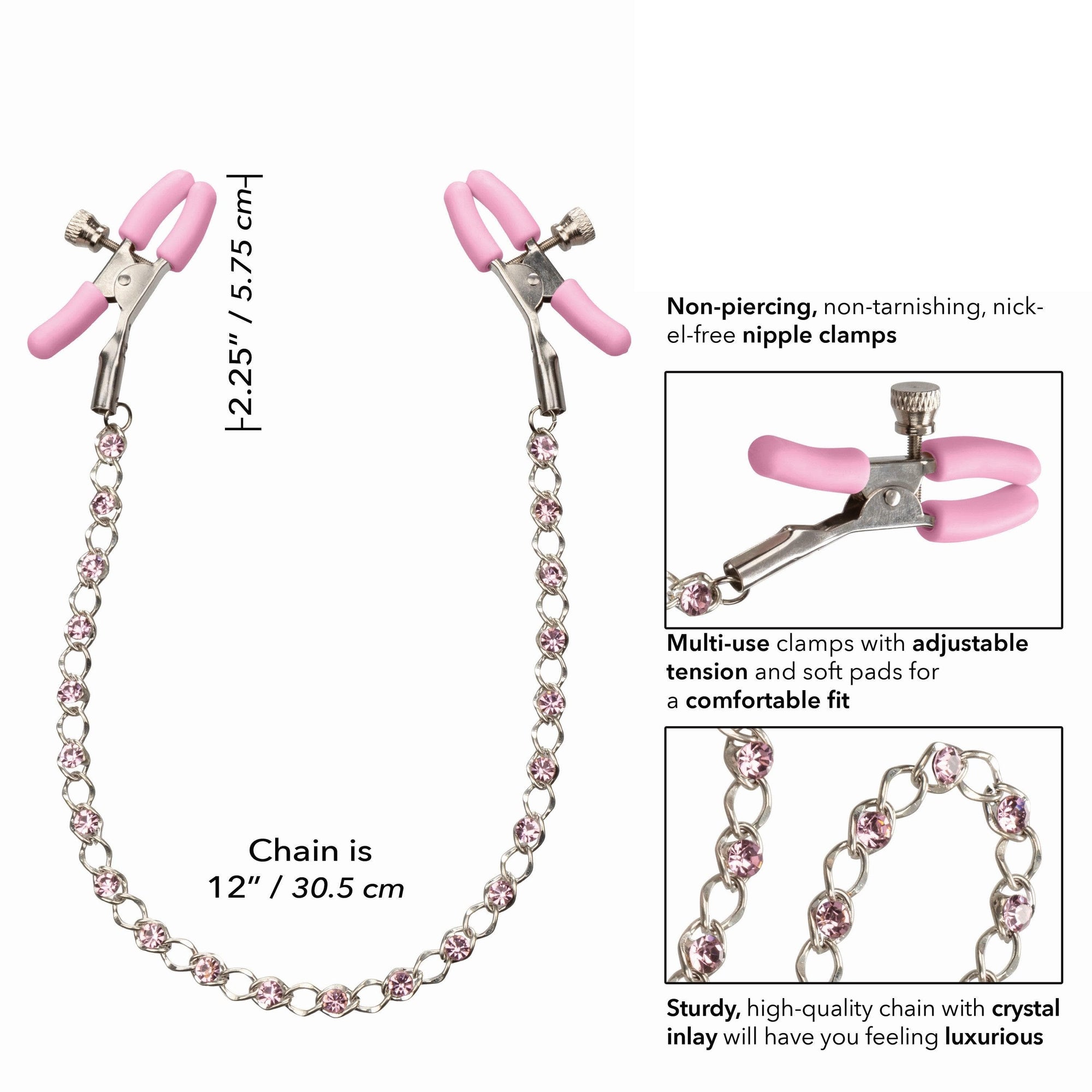 First Time Crystal Fully Adjustable Nipple Teasers With Chain - Romantic Blessings