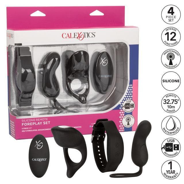 Silicone Remote Vibrating Clitoris, G Spot, & Penis Ring Couples Foreplay Set - Romantic Blessings