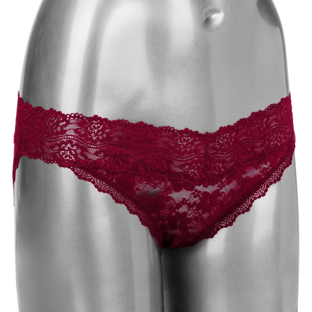 Silicone Rechargeable Lace Panty 3 Piece Vibrator With Remote Control Burgundy - Romantic Blessings