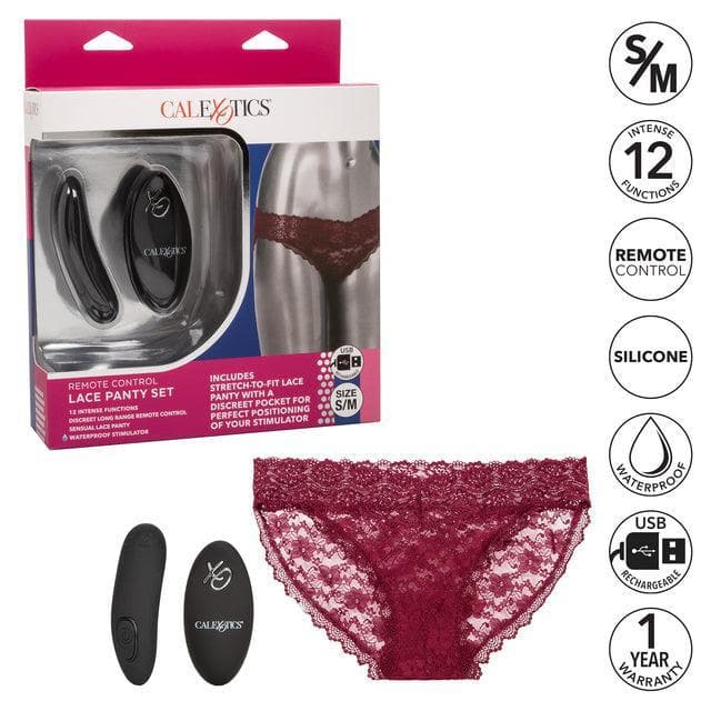 Silicone Rechargeable Lace Panty 3 Piece Vibrator With Remote Control Burgundy - Romantic Blessings