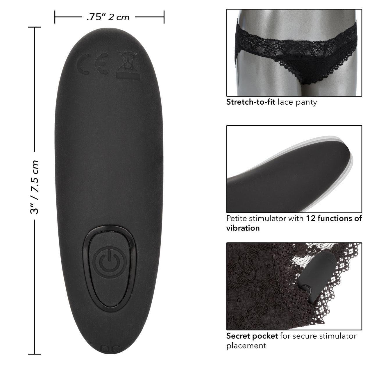 Silicone Rechargeable Lace Panty 3 Piece Vibrator With Remote Control Black - Romantic Blessings