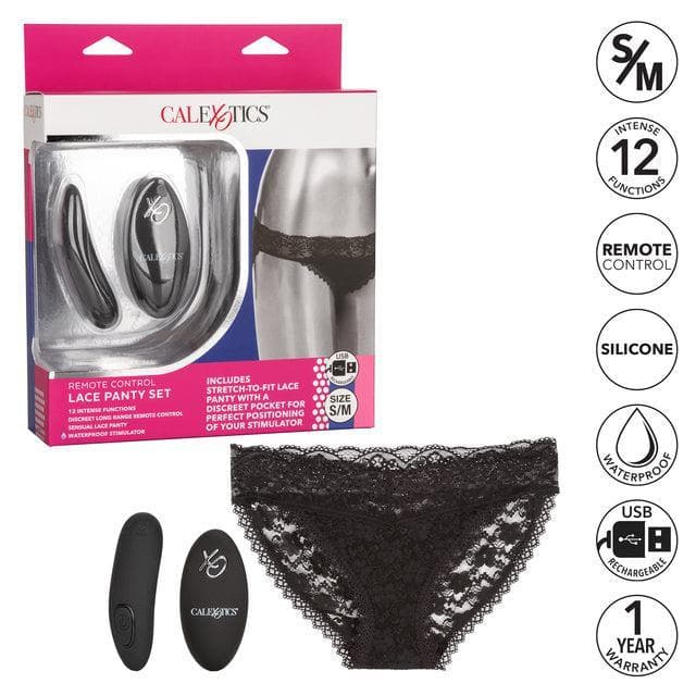 Silicone Rechargeable Lace Panty 3 Piece Vibrator With Remote Control Black - Romantic Blessings